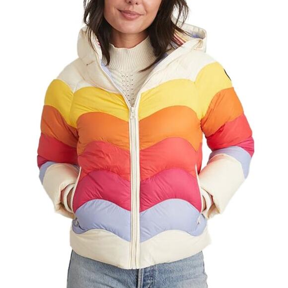 Marine Layer NEW ML X LF Apres Puffer Antique White Mullti Colorblock Size XS - Picture 1 of 15